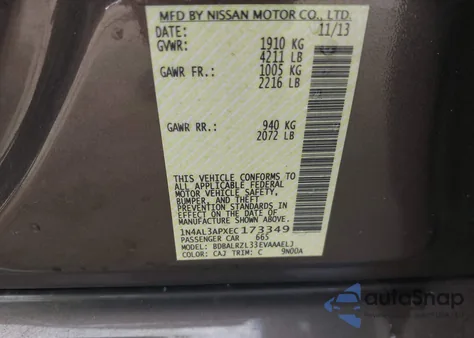 2014 Nissan Altima 2.5 S из США, поврежденный, VIN 1N4AL3APXEC173349